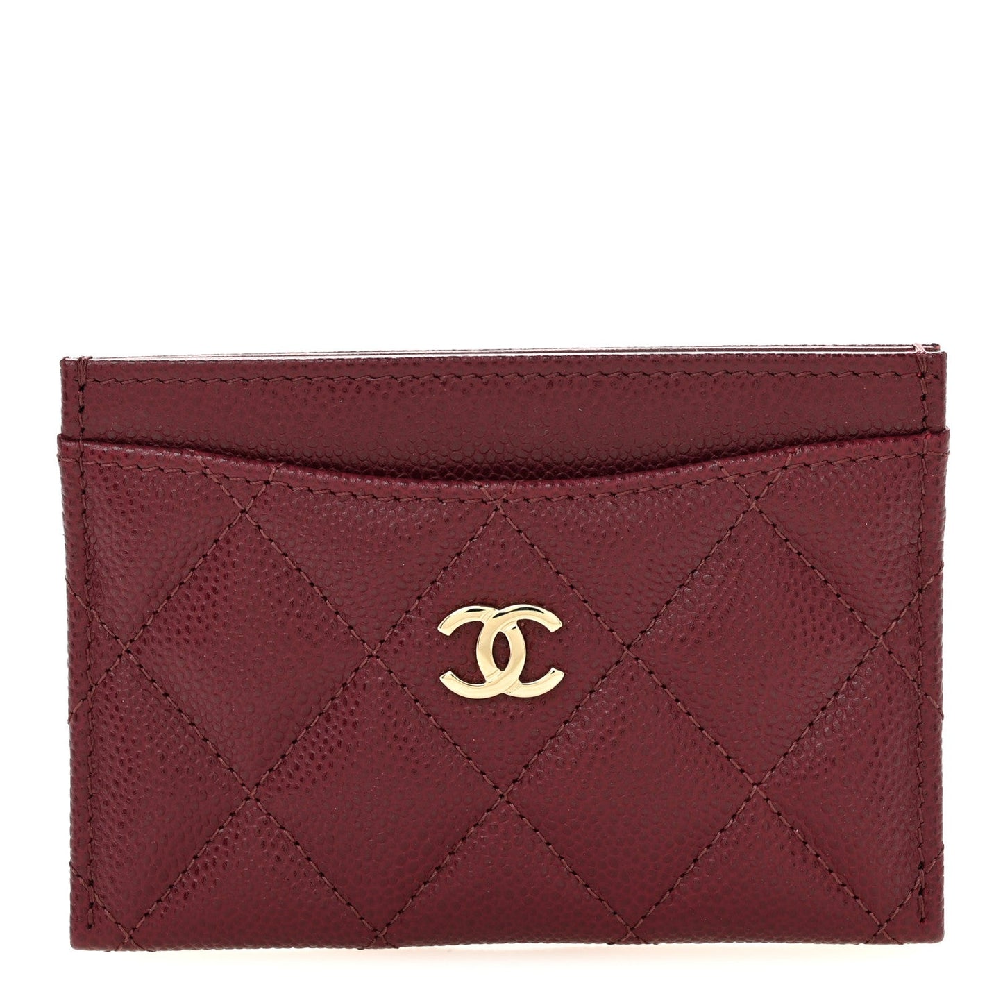 Caviar Quilted Card Holder Dark Burgundy