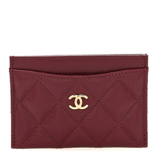 Caviar Quilted Card Holder Dark Burgundy