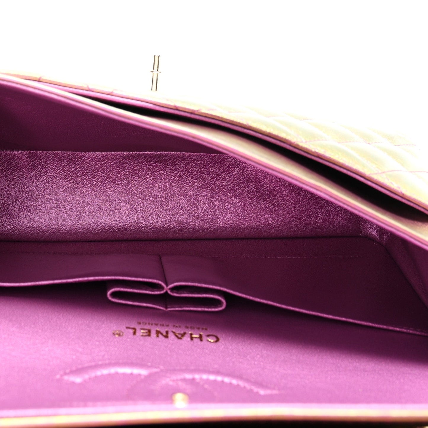 Iridescent Lambskin Quilted Medium Double Flap Purple