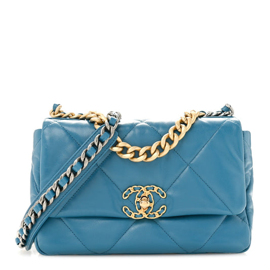 Goatskin Quilted Medium Chanel 19 Flap Turquoise