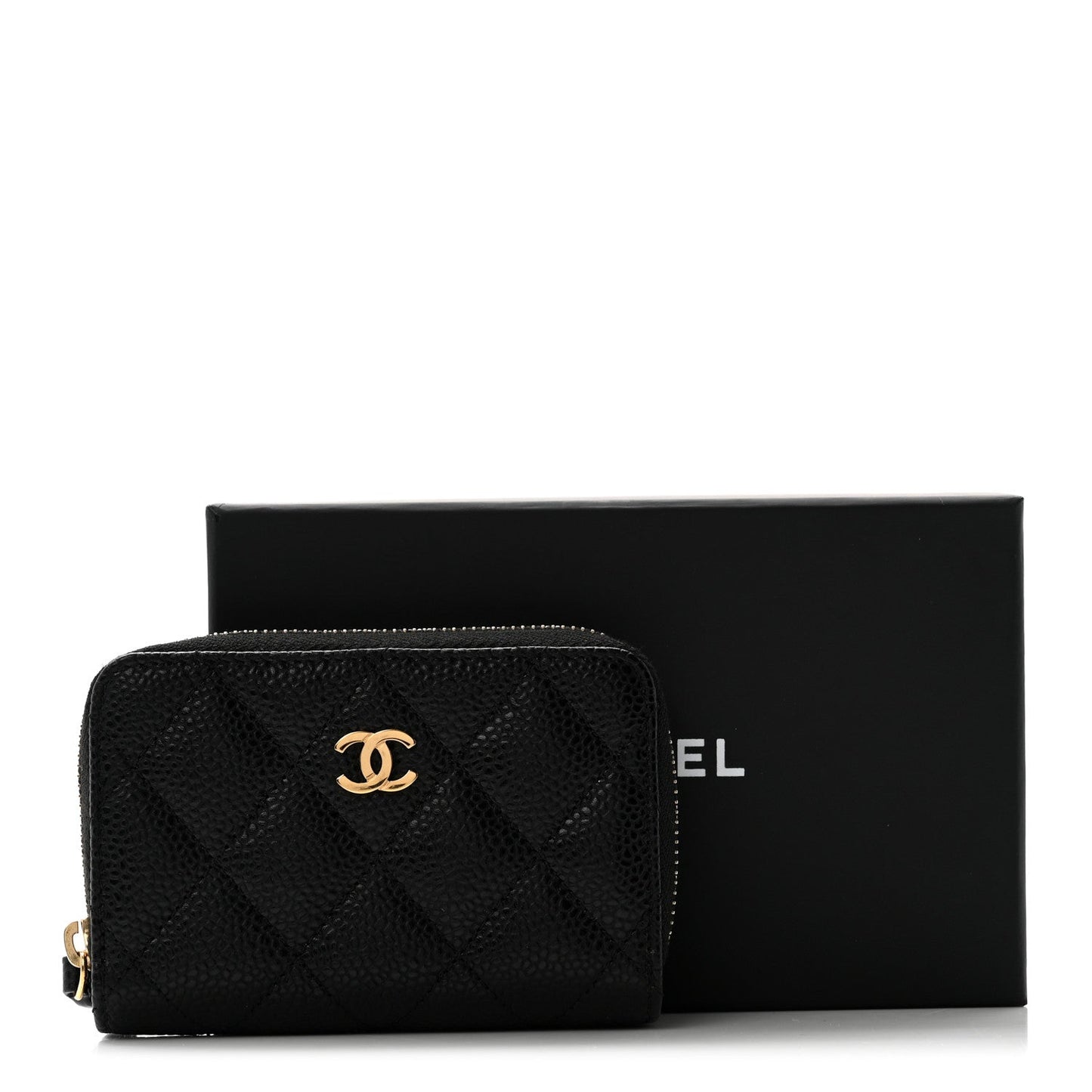 Caviar Quilted Zip Coin Purse Black
