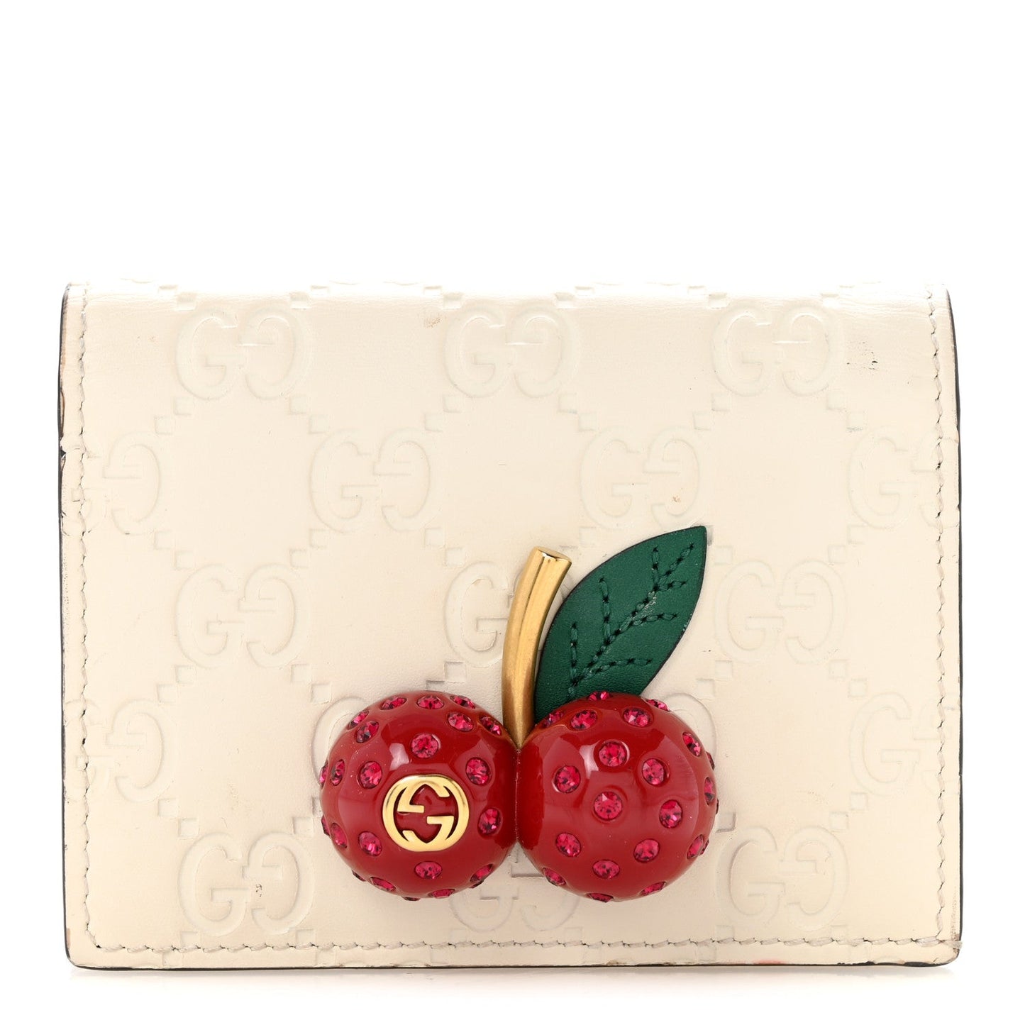 Guccissima Cherries Card Case Wallet White