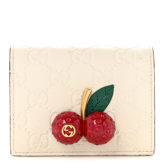 Guccissima Cherries Card Case Wallet White