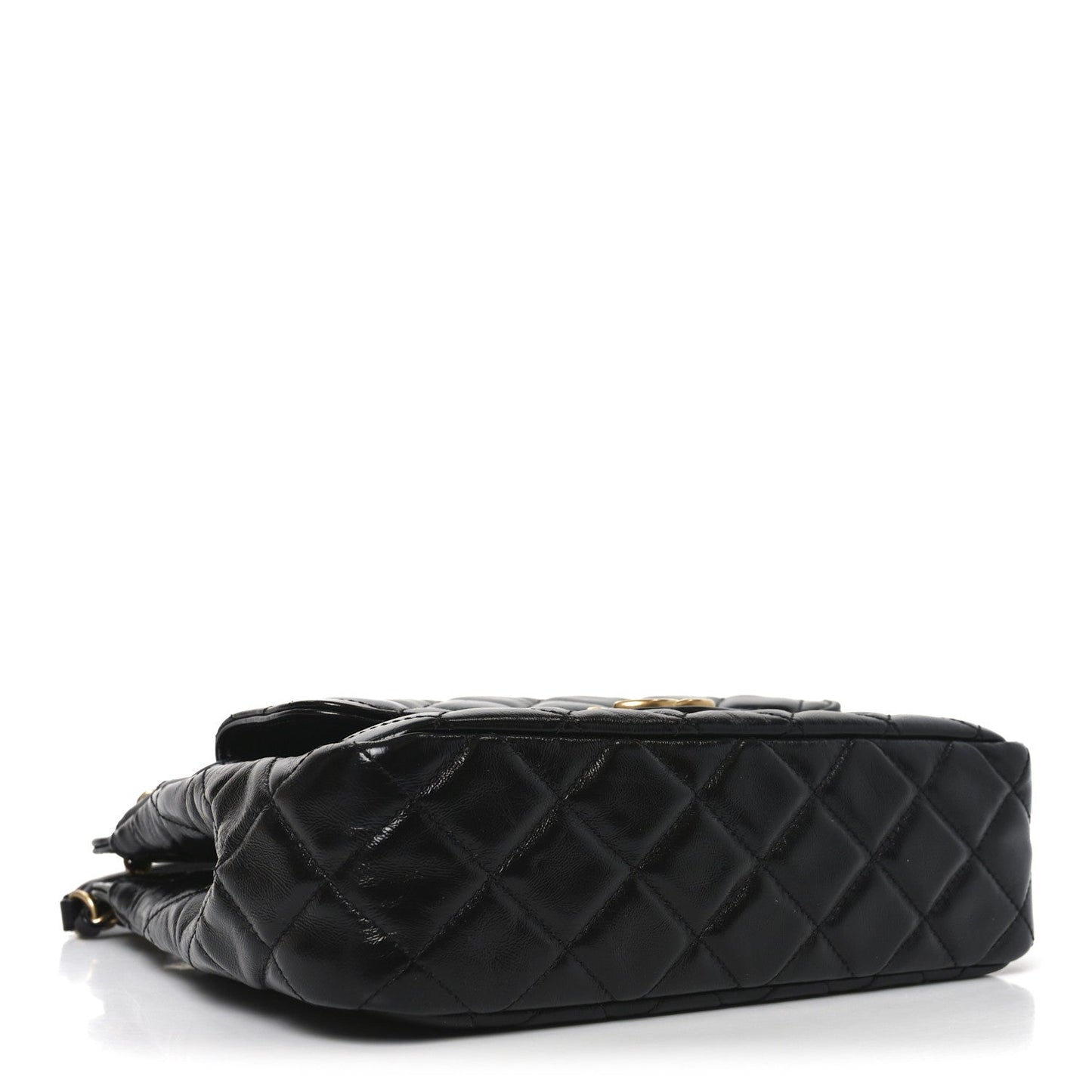 Shiny Crumpled Calfskin Quilted Wavy CC Hobo Black