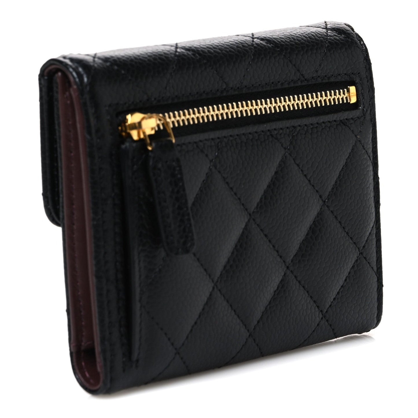 Caviar Quilted Compact Flap Wallet Black