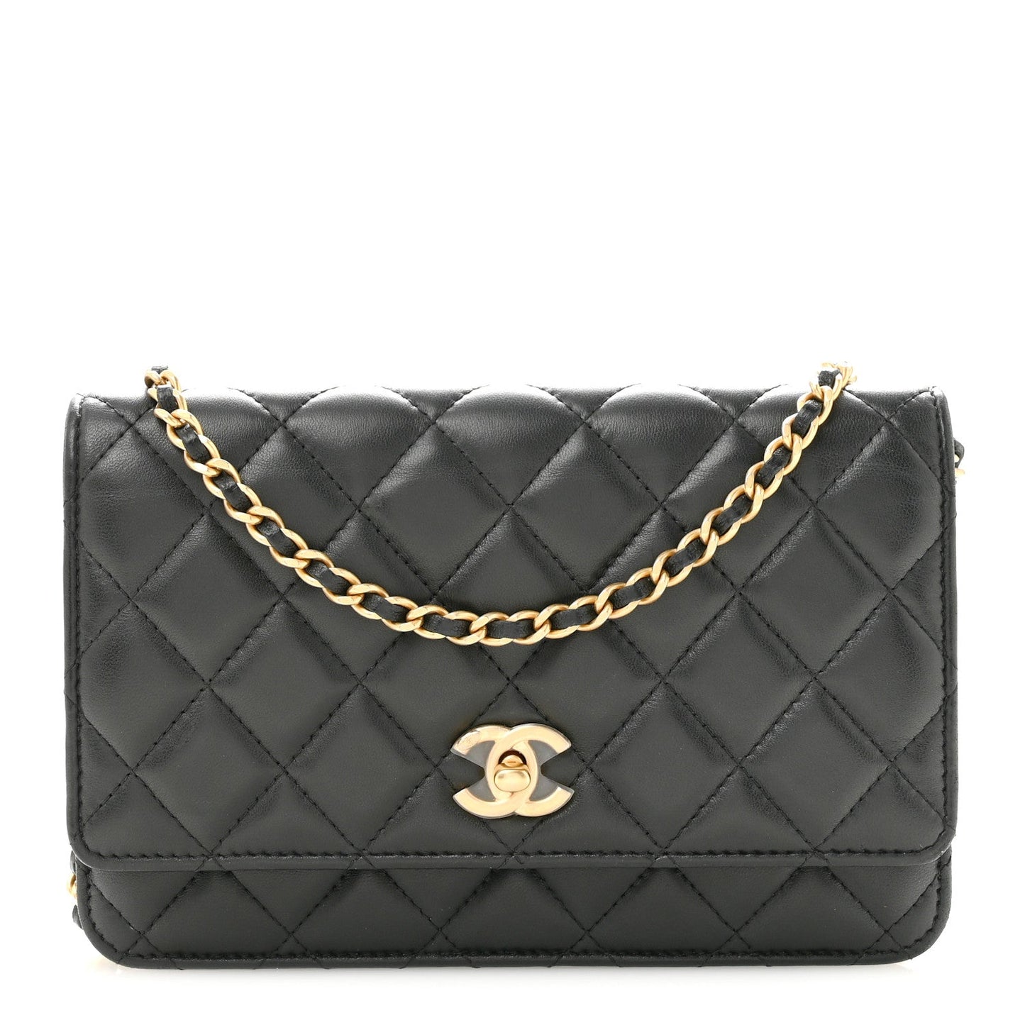 Lambskin Quilted CC Pearl Crush Wallet on Chain WOC Black