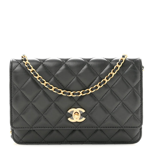 Lambskin Quilted CC Pearl Crush Wallet on Chain WOC Black