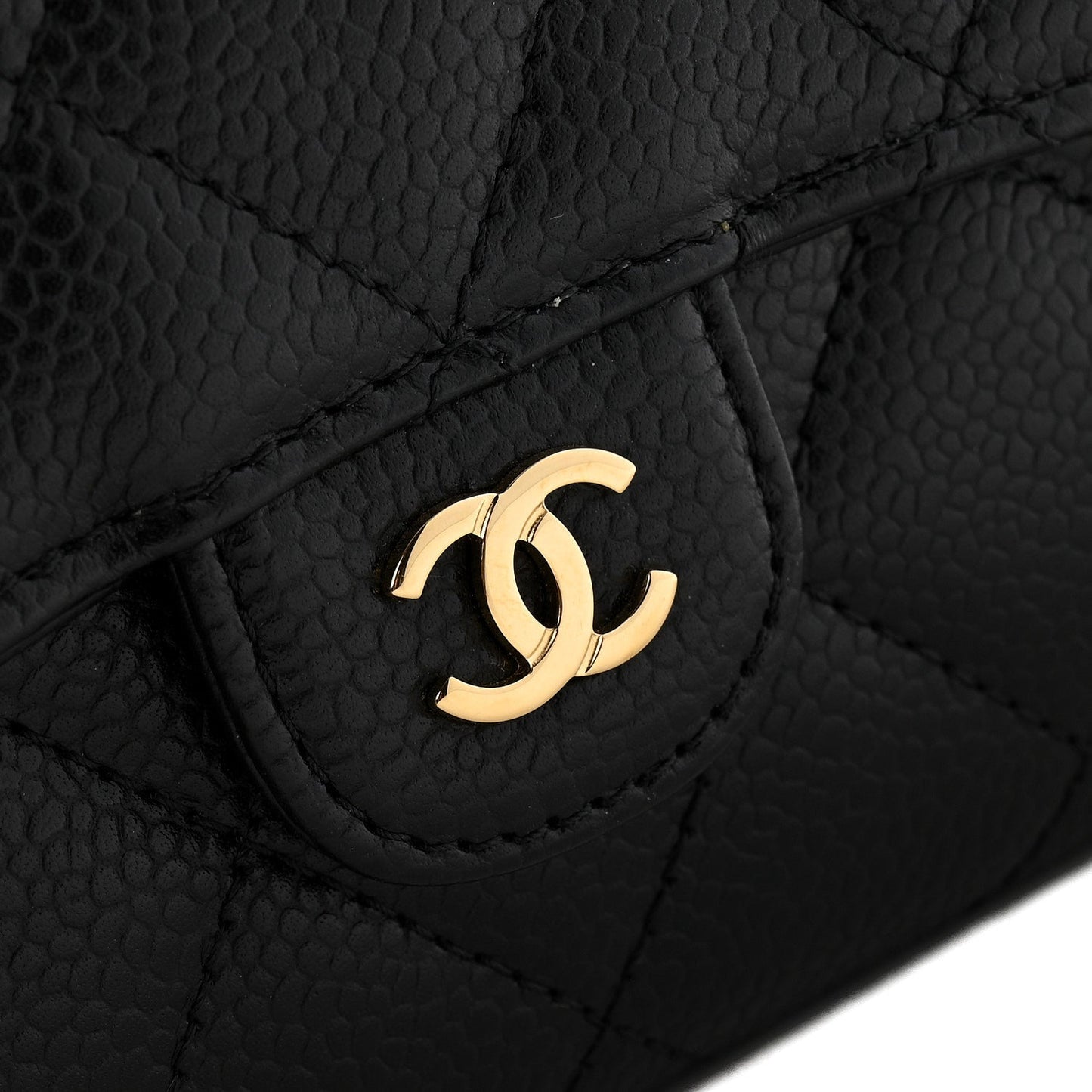 Caviar Quilted Large Gusset Flap Wallet Black