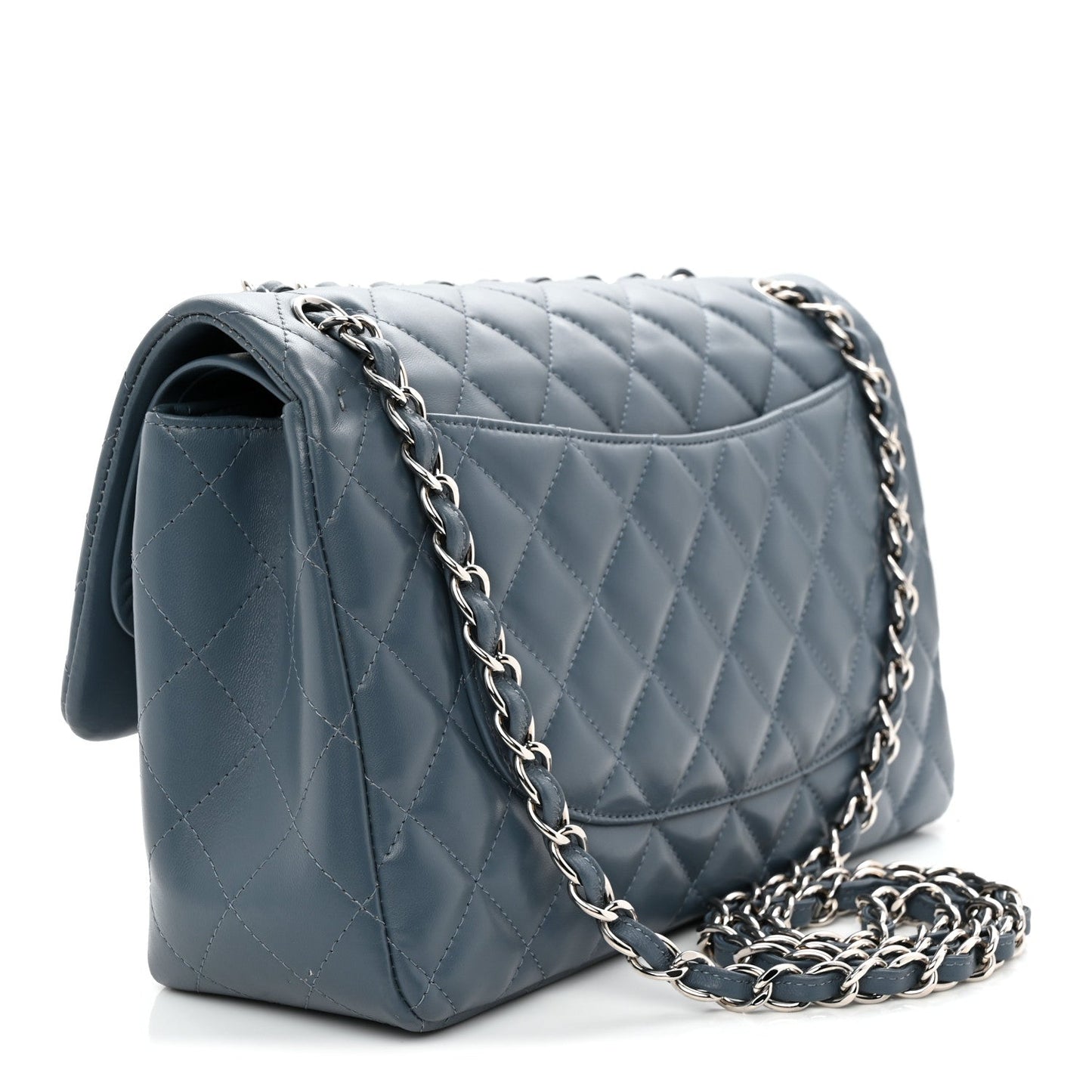 Lambskin Quilted Jumbo Double Flap Dark Blue