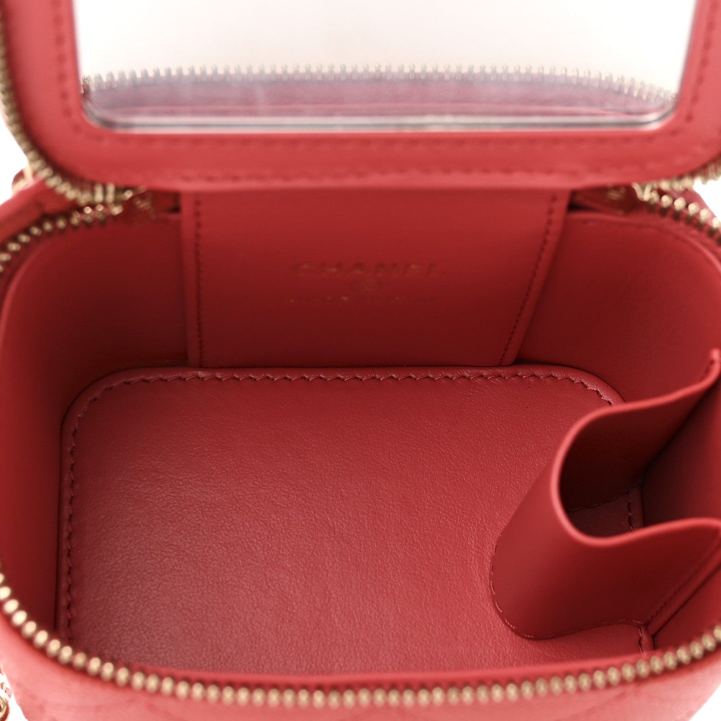 Caviar Quilted Mini Vanity Case With Chain Dark Pink