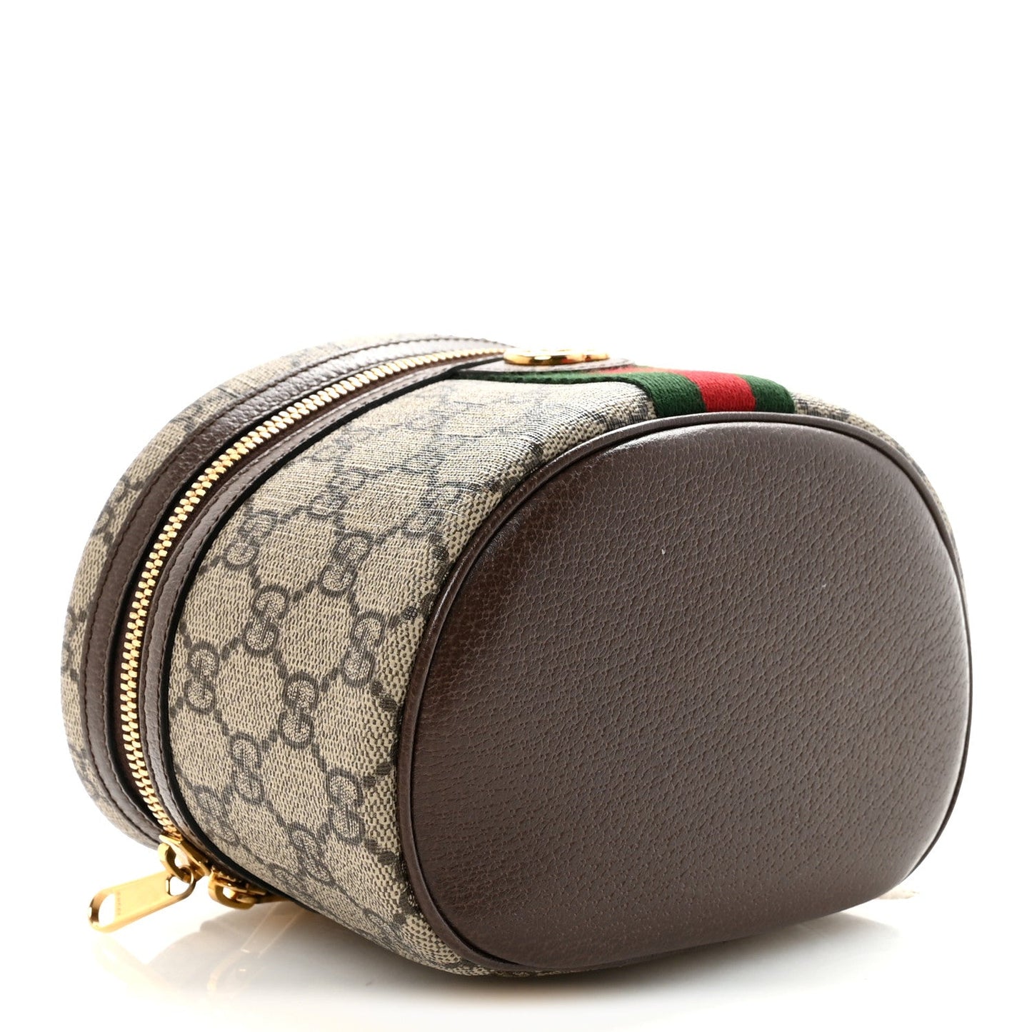 GG Supreme Monogram Textured Calfskin Web Ophidia Vanity Cosmetic Case Beige Ebony New Acero