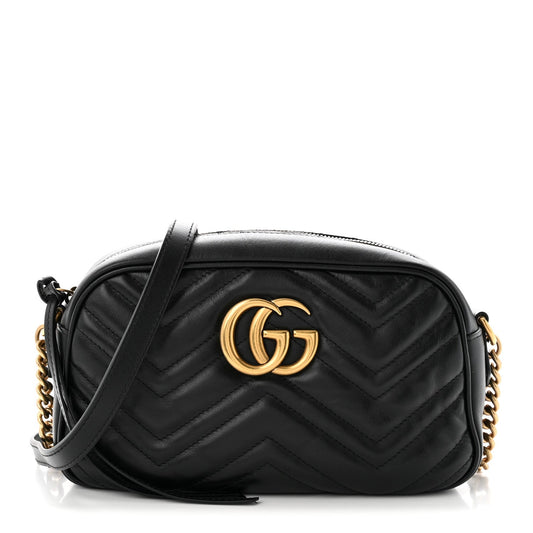 Calfskin Matelasse Small GG Marmont Chain Shoulder Bag Black Black