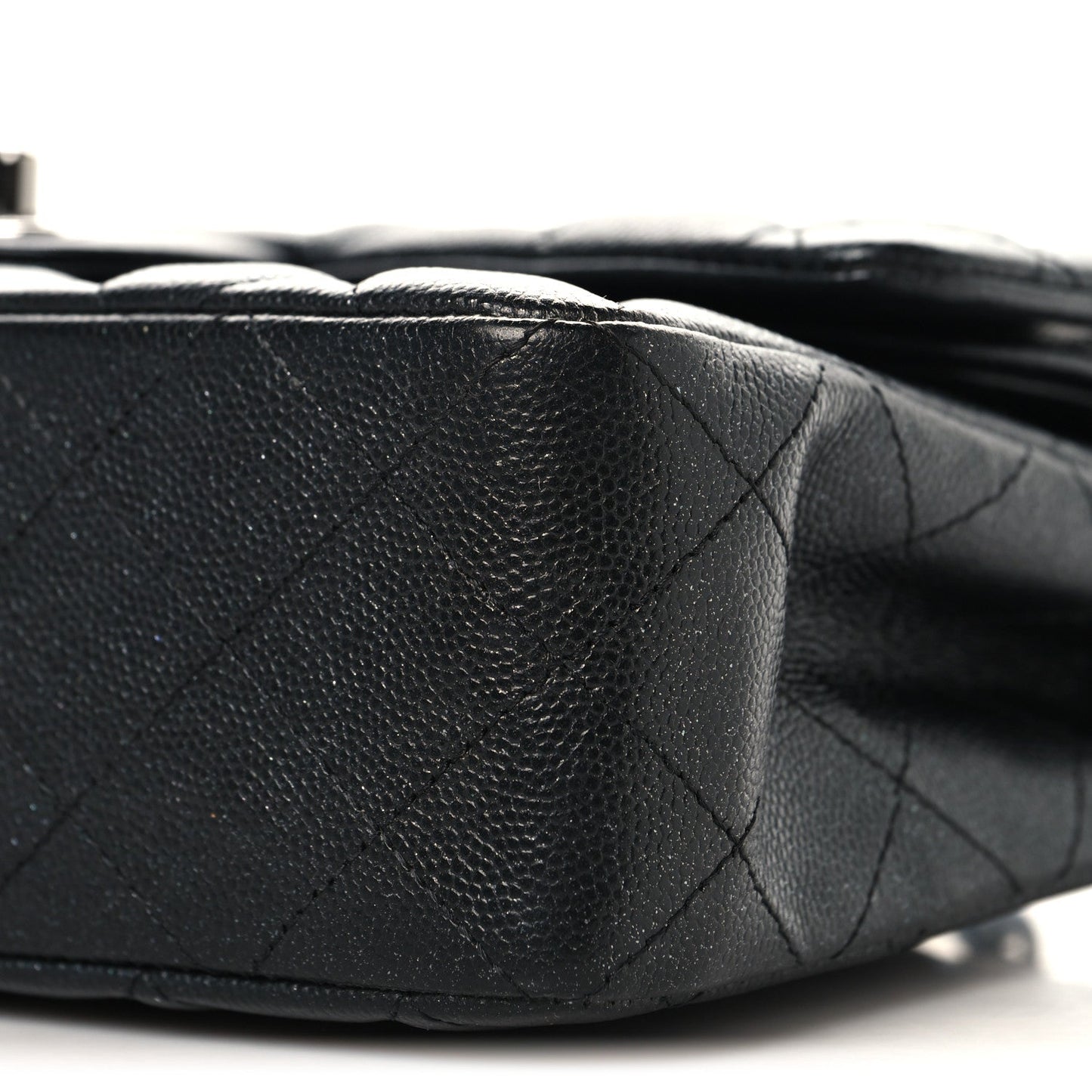 Iridescent Caviar Quilted Small Double Flap Black