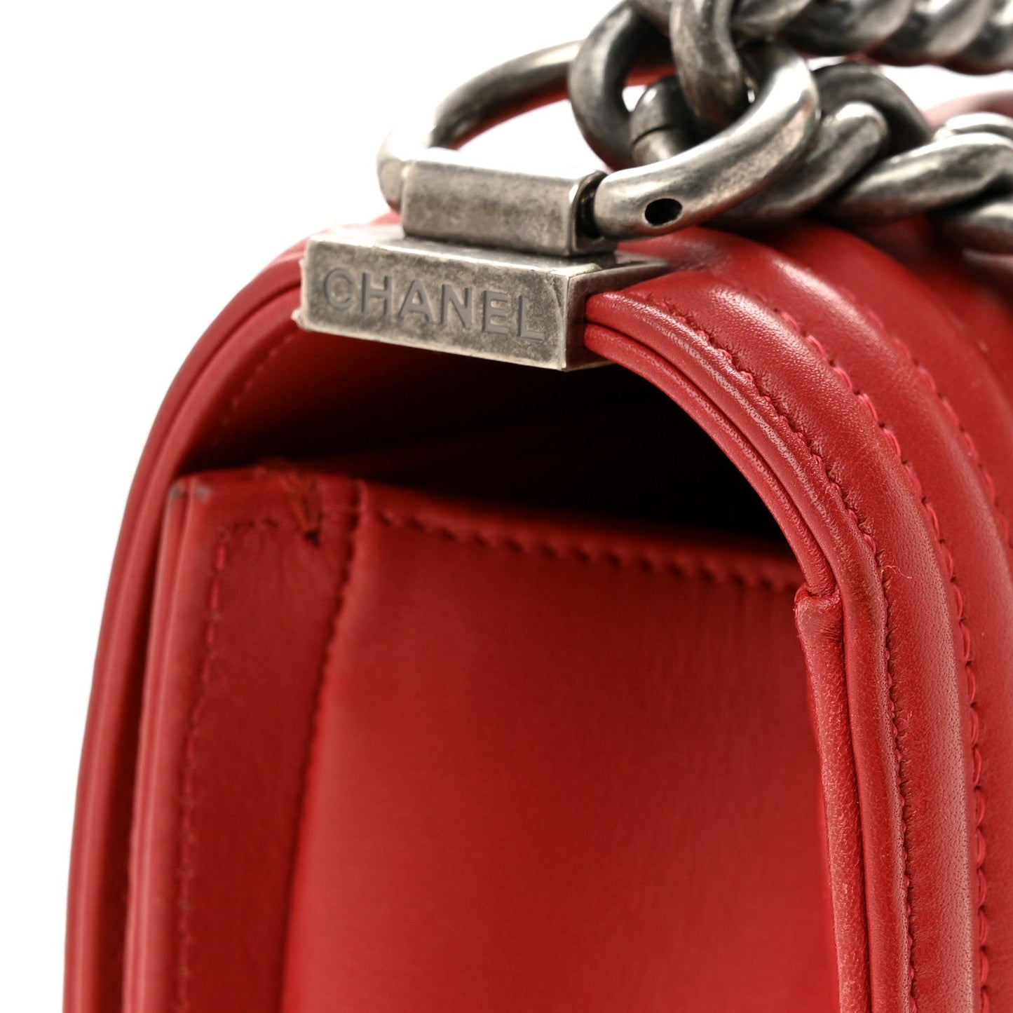 Calfskin Chevron Quilted Medium Boy Flap Red