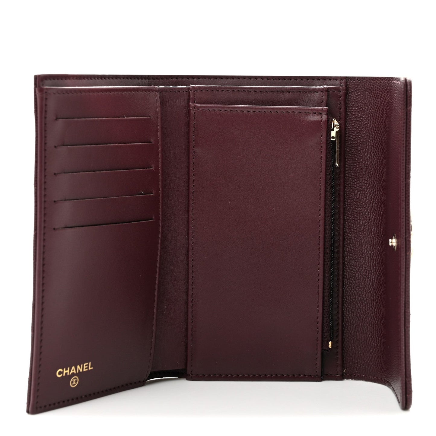 Caviar Quilted Chain Embossed CC Medium Flap Wallet Dark Burgundy
