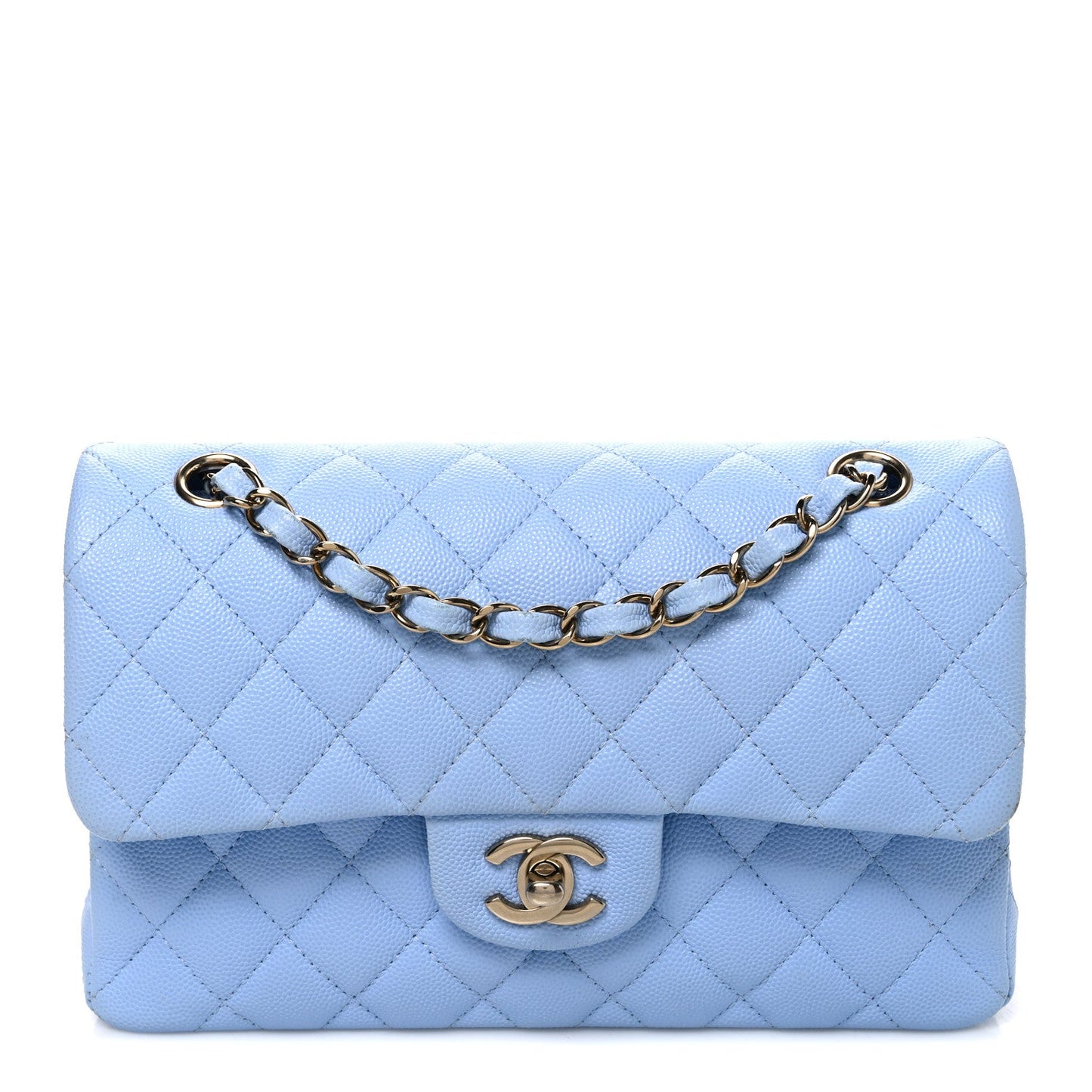 Caviar Quilted Small Double Flap Light Blue