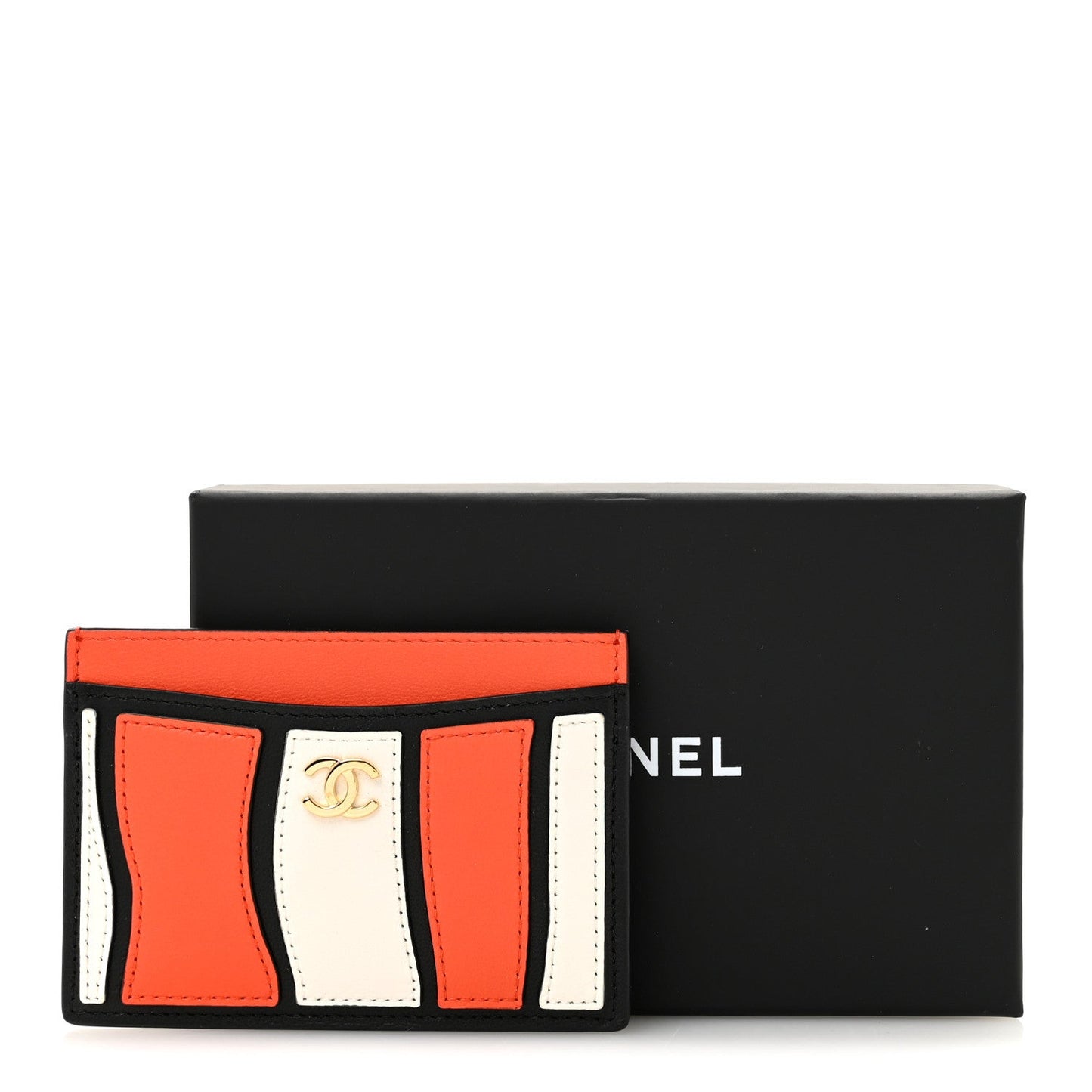 Lambskin Coco Beach Card Holder Orange White Black