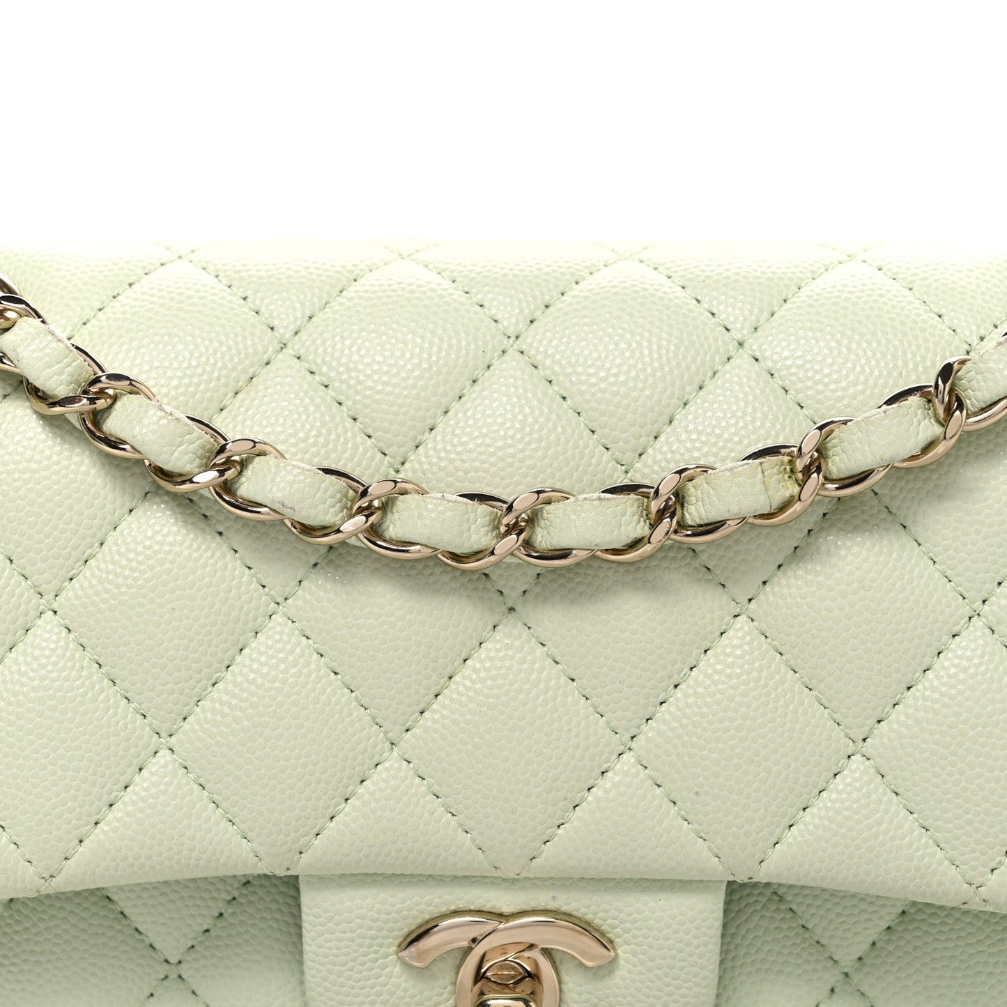Caviar Quilted Small Double Flap Light Green