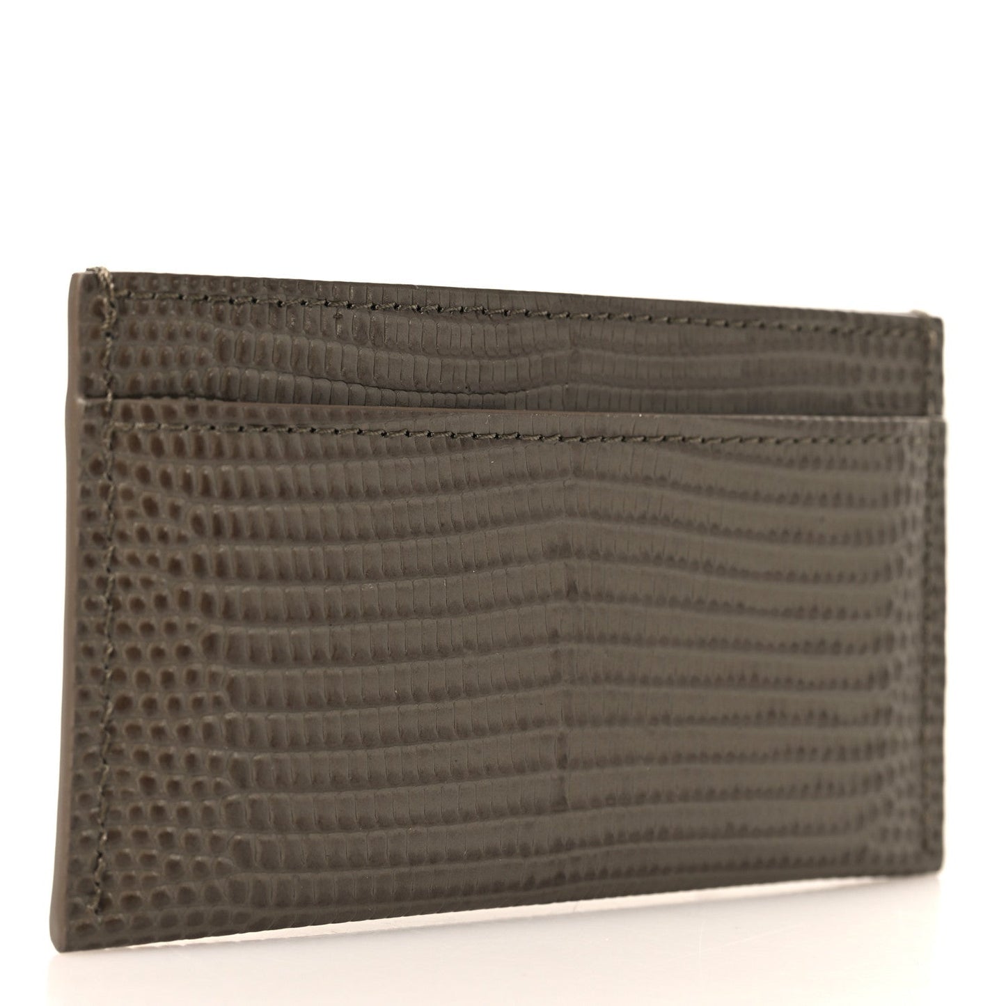 Calfskin Lizard Embossed Card Holder Dark Khaki