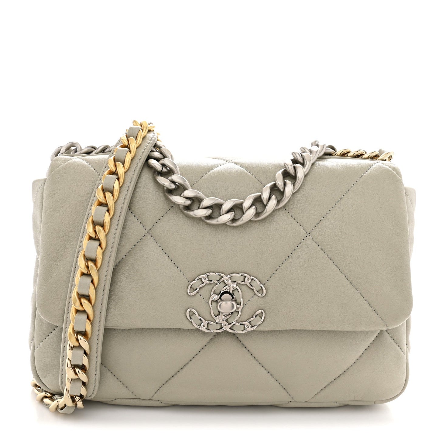Lambskin Quilted Medium Chanel 19 Flap Light Grey