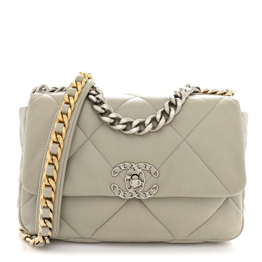 Lambskin Quilted Medium Chanel 19 Flap Light Grey
