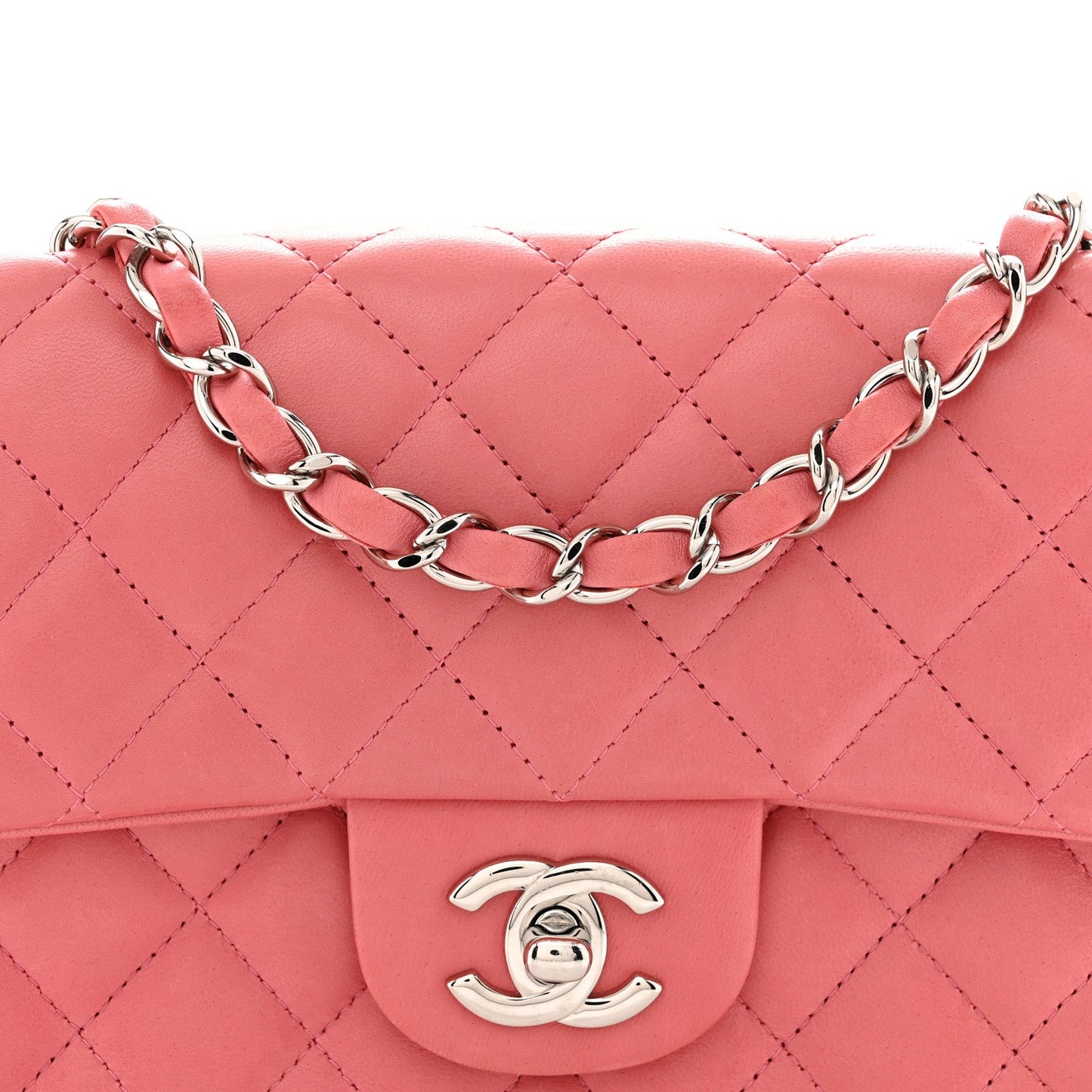 Lambskin Quilted Mini Rectangular Flap Pink