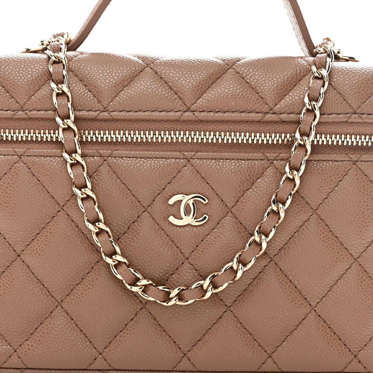 Caviar Quilted Top Handle Slim Vanity With Chain Dark Beige Dark Beige