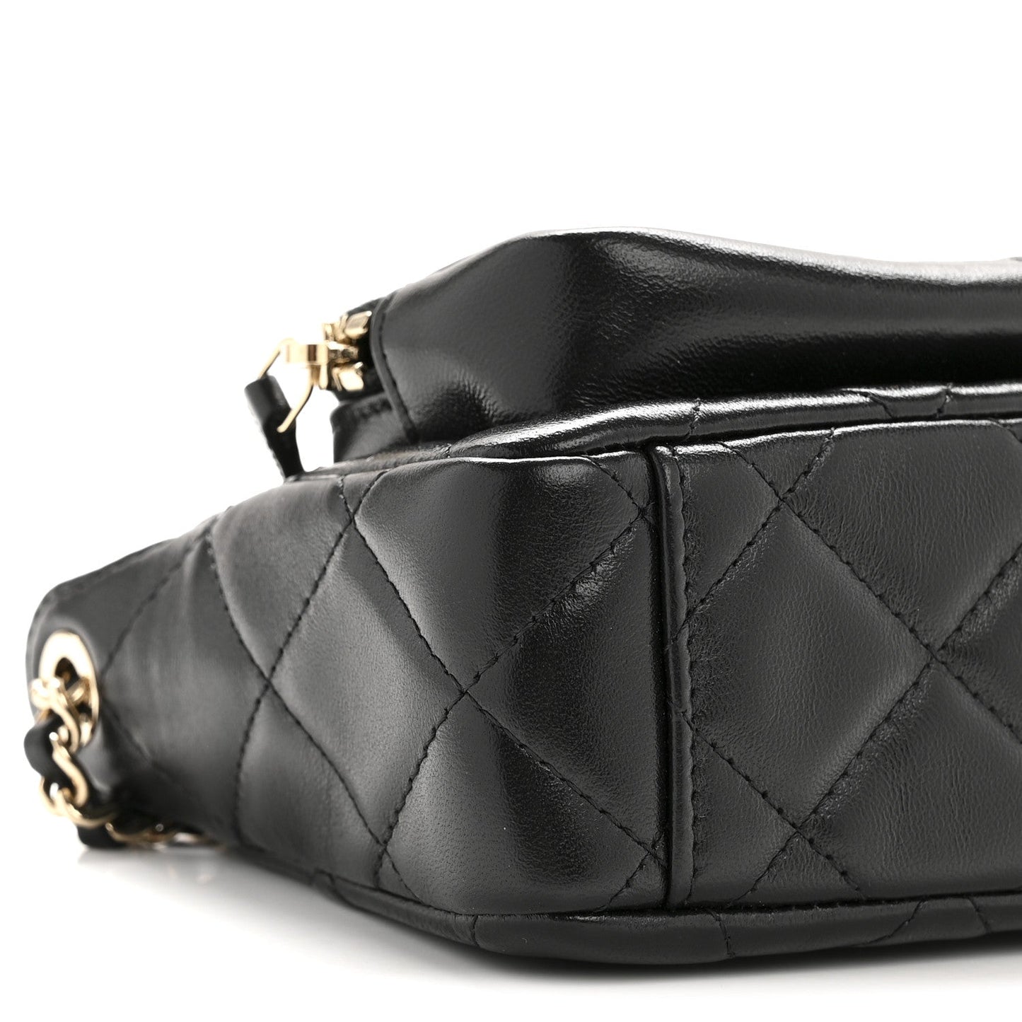 Shiny Crumpled Lambskin Quilted Mini Clutch With Chain Black