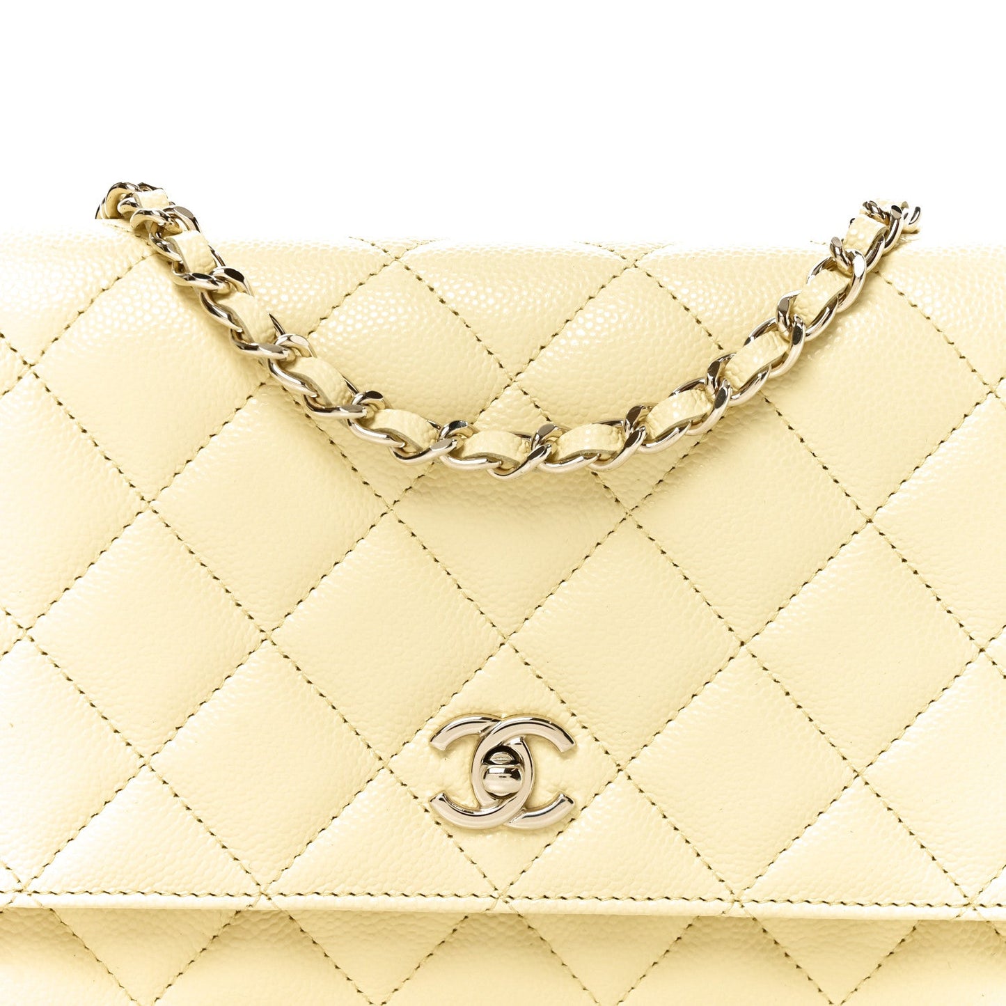 Caviar Quilted CC Turnlock Wallet On Chain WOC Light Yellow