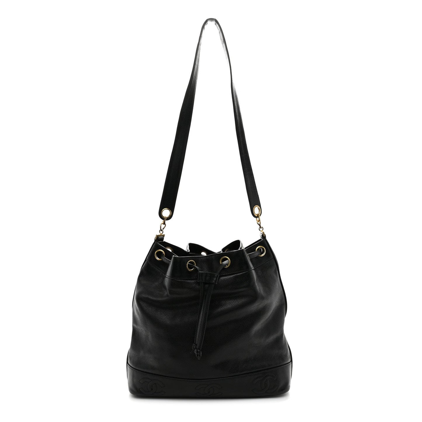 Caviar CC Drawstring Shoulder Bag Black