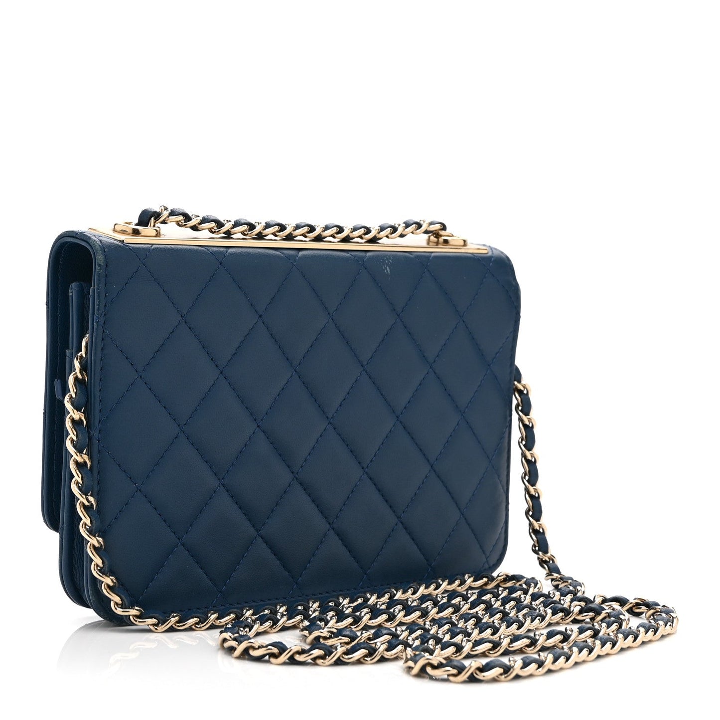 Lambskin Quilted Trendy CC Wallet On Chain WOC Blue