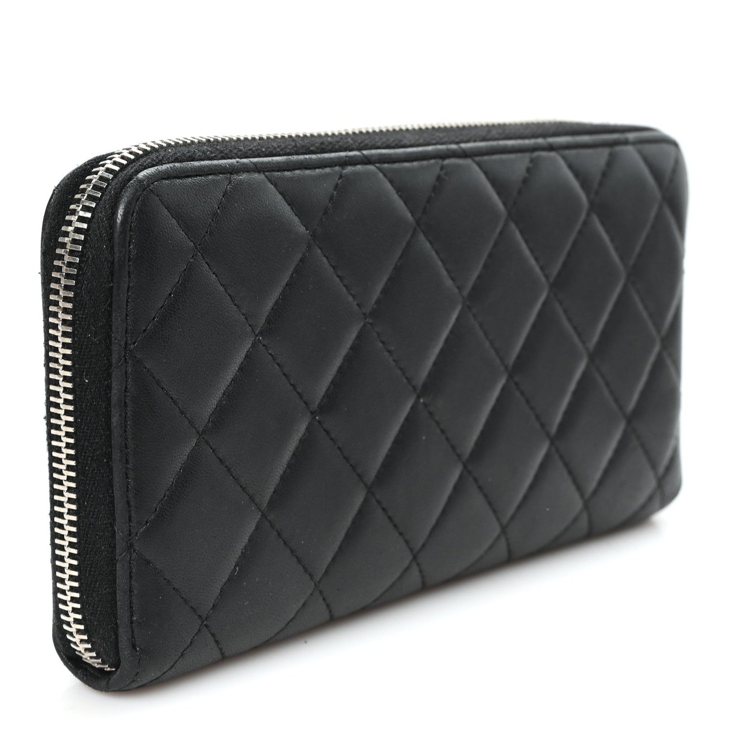 Lambskin Quilted Large Gusset Zip Around Wallet Black