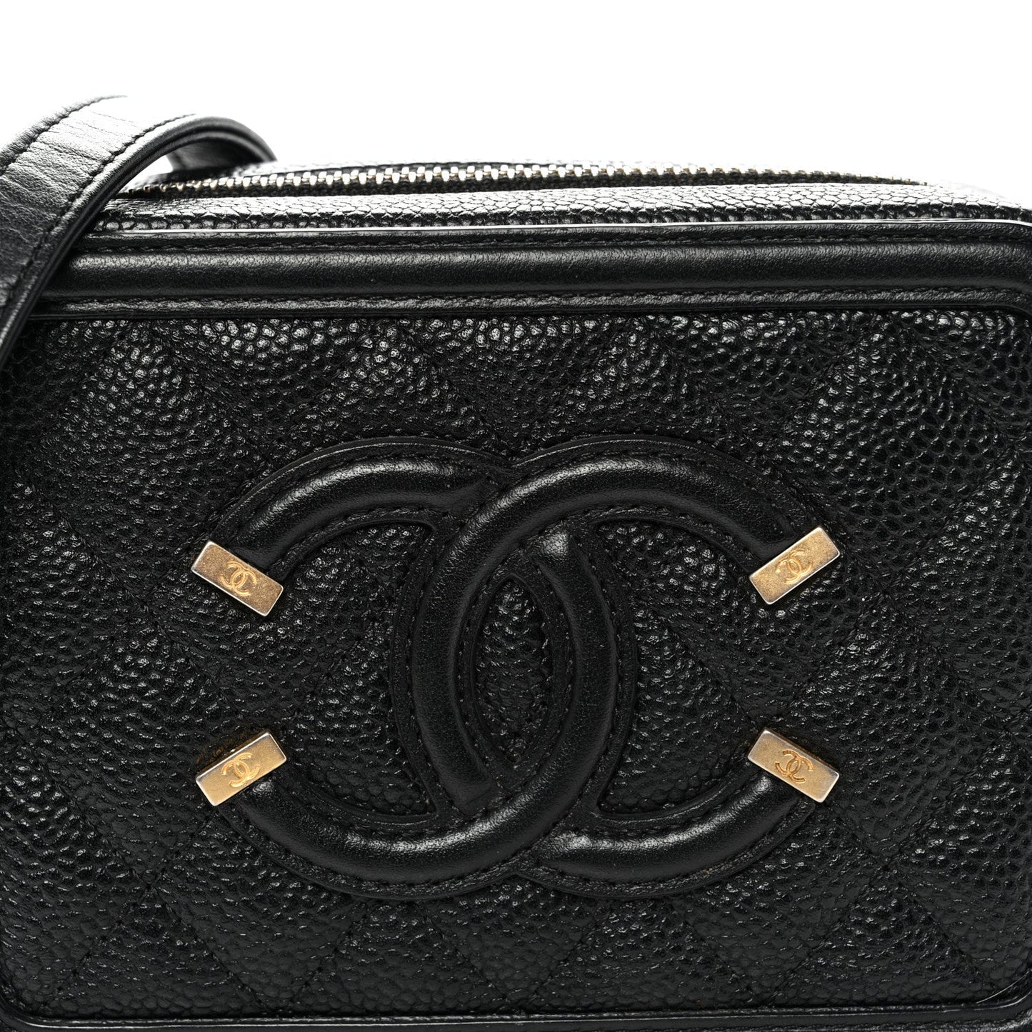 Caviar Quilted CC Filigree Vanity Clutch With Chain Black