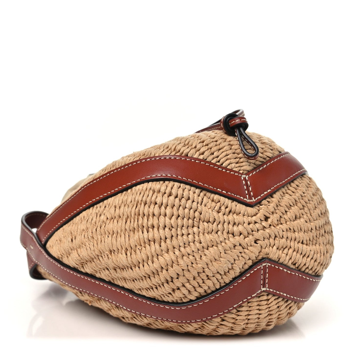 X MIFUKO Raffia Calfskin Basket Shoulder Bag Brown