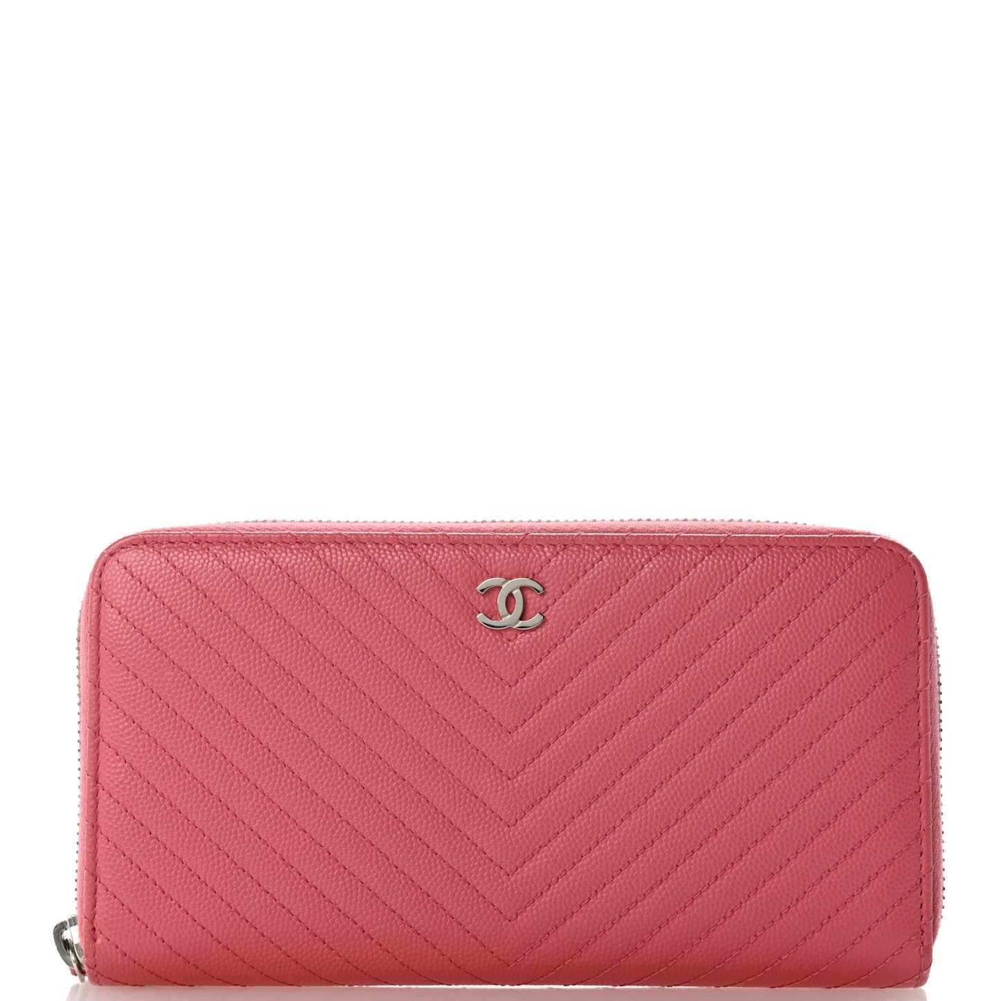 Caviar Chevron Large Gusset Zip Around Wallet Pink