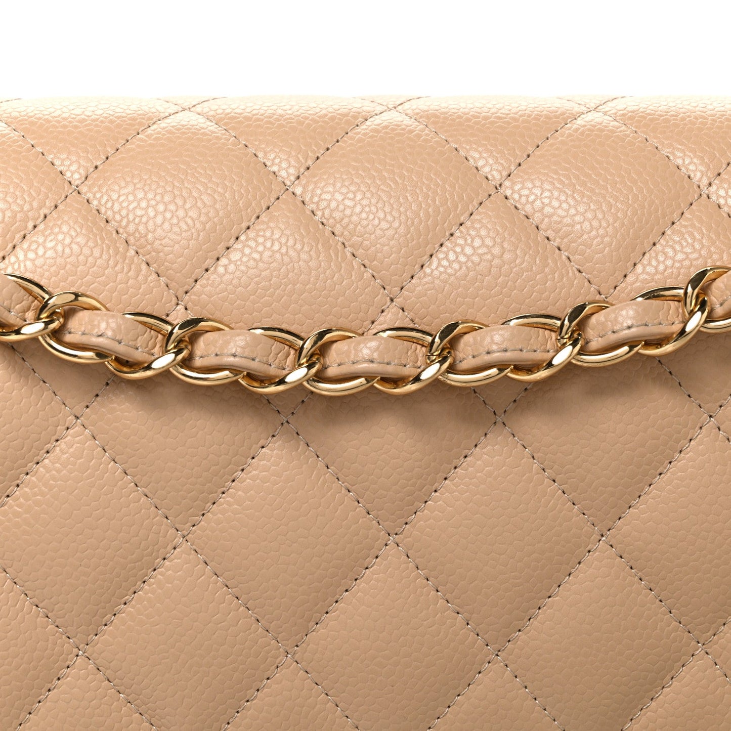 Caviar Quilted Jumbo Double Flap Beige