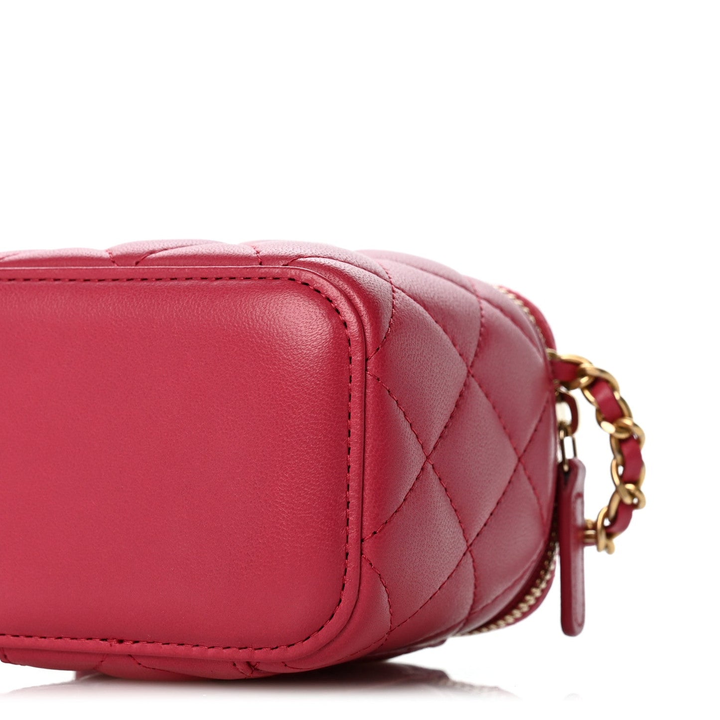 Lambskin Quilted Top Handle Mini Vanity Case With Chain Dark Pink