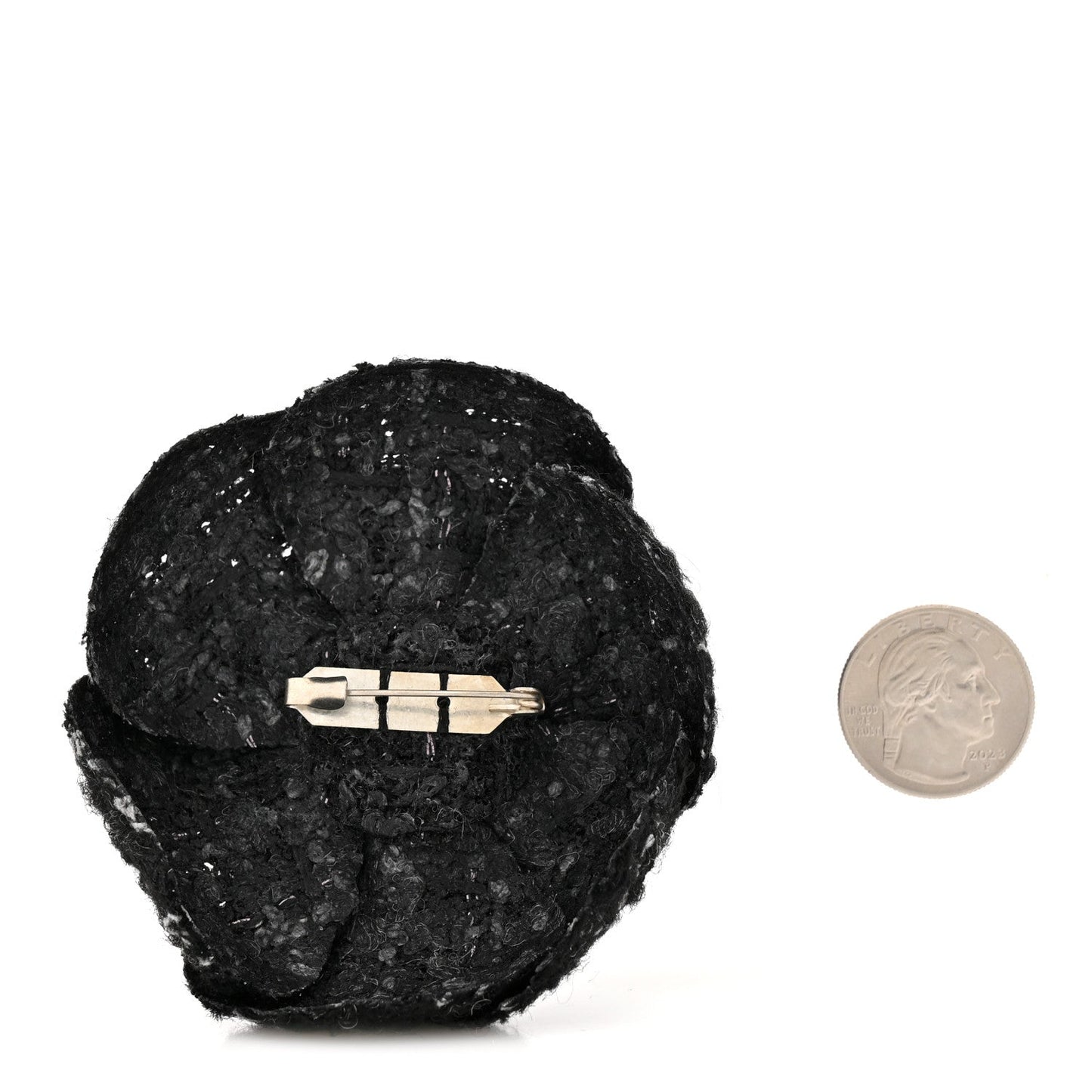 Tweed Camellia CC Pin Brooch Black