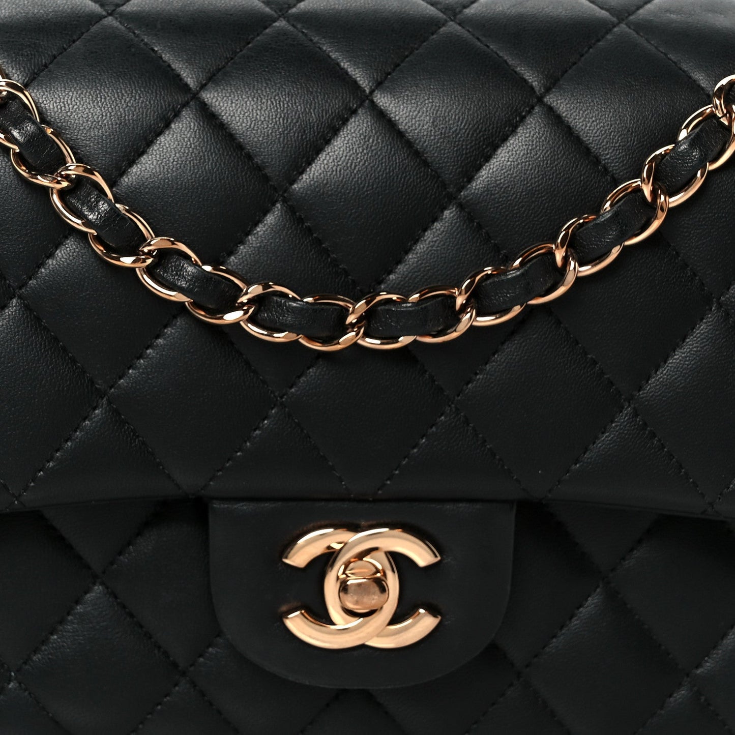 Lambskin Quilted Medium Double Flap Black