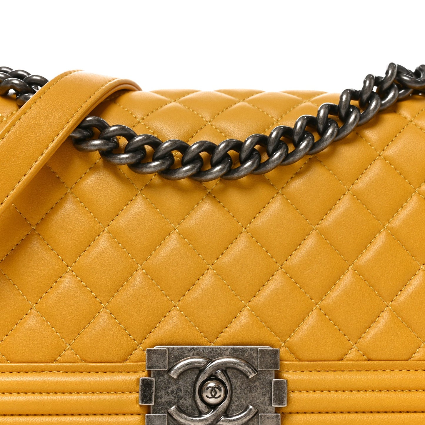 Lambskin Quilted Medium Boy Flap Yellow