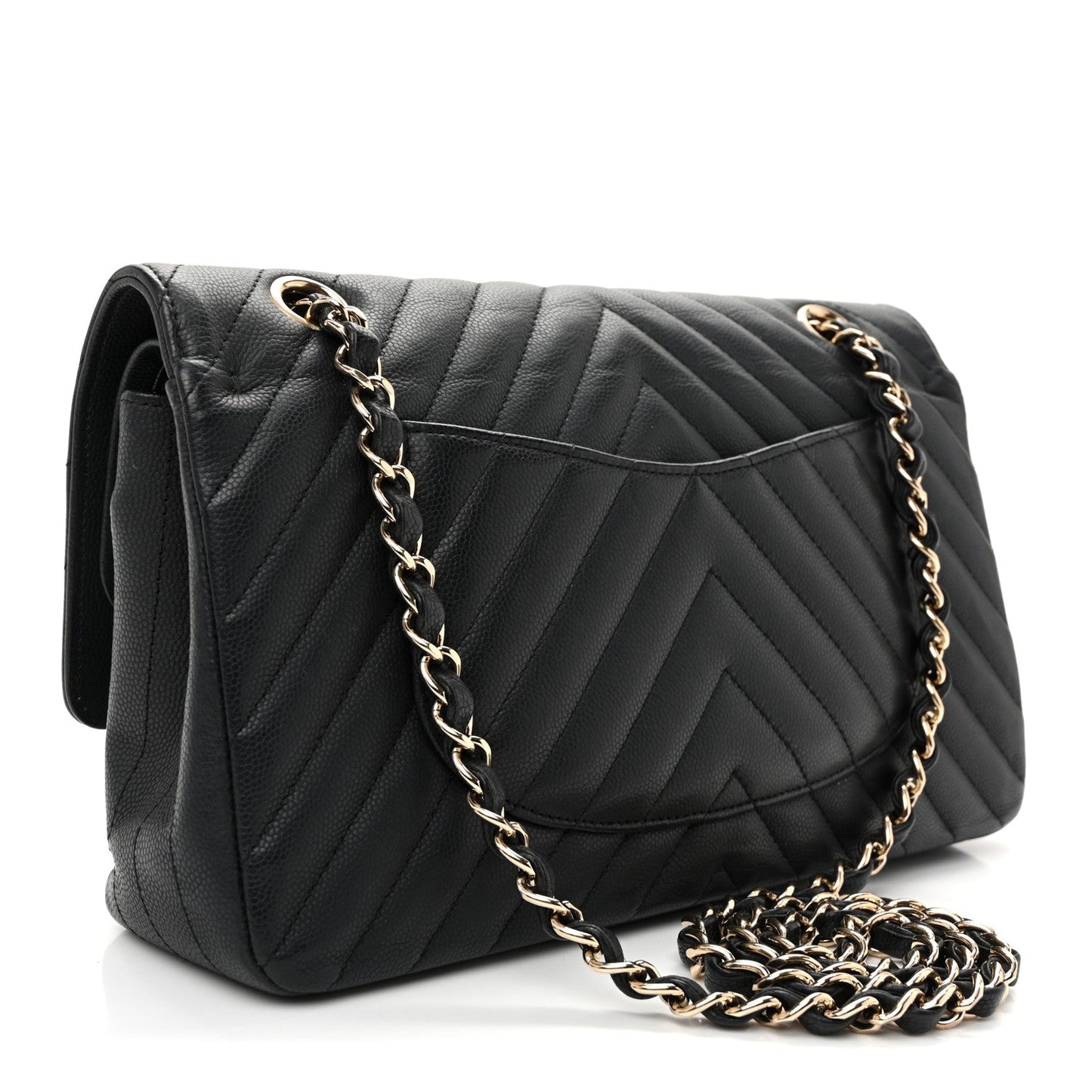 Matte Caviar Chevron Quilted Medium Double Flap Black