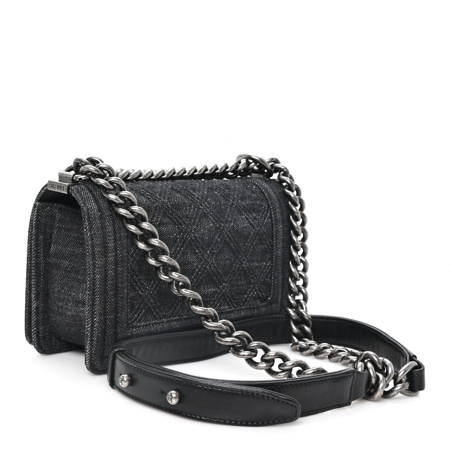 Denim Quilted Small Boy Flap Black