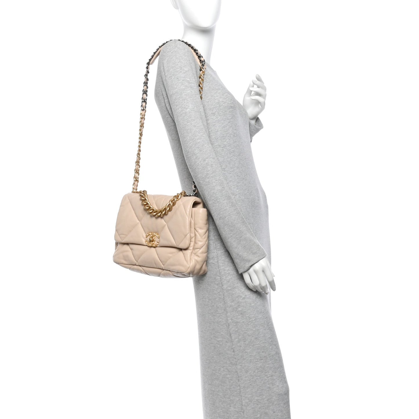 Lambskin Quilted Large Chanel 19 Flap Beige