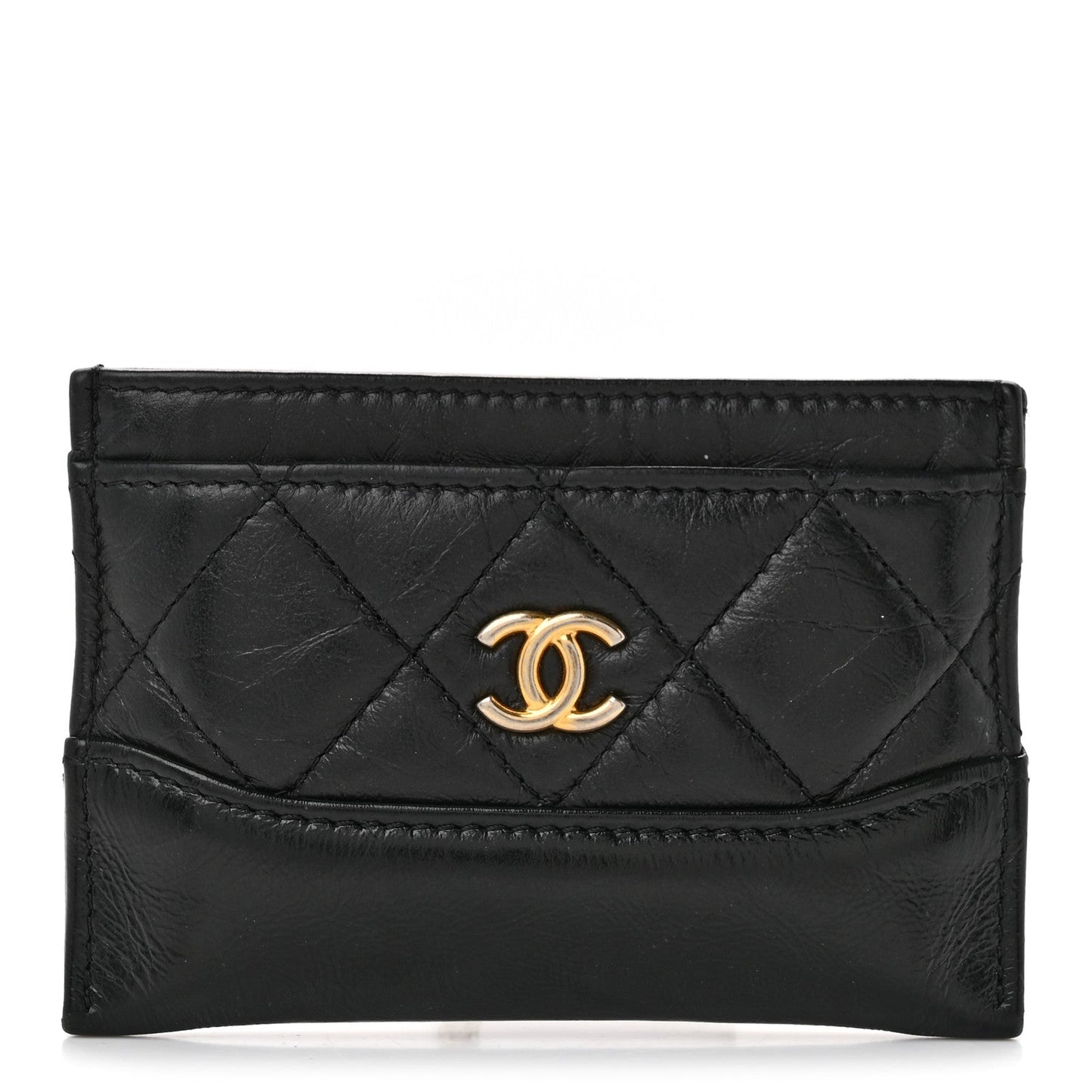 Aged Calfskin Quilted Gabrielle Card Holder Black