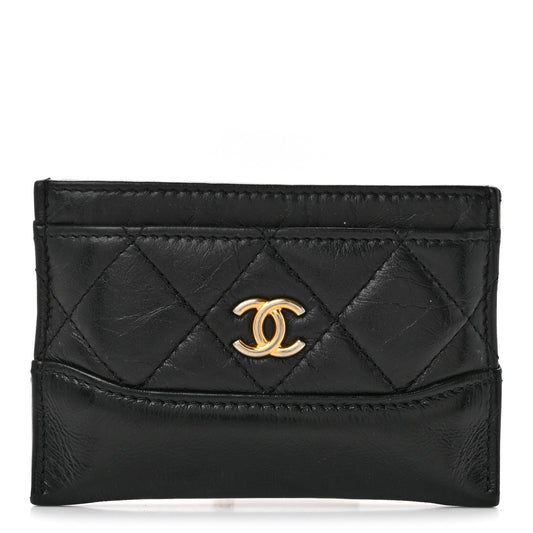 Aged Calfskin Quilted Gabrielle Card Holder Black
