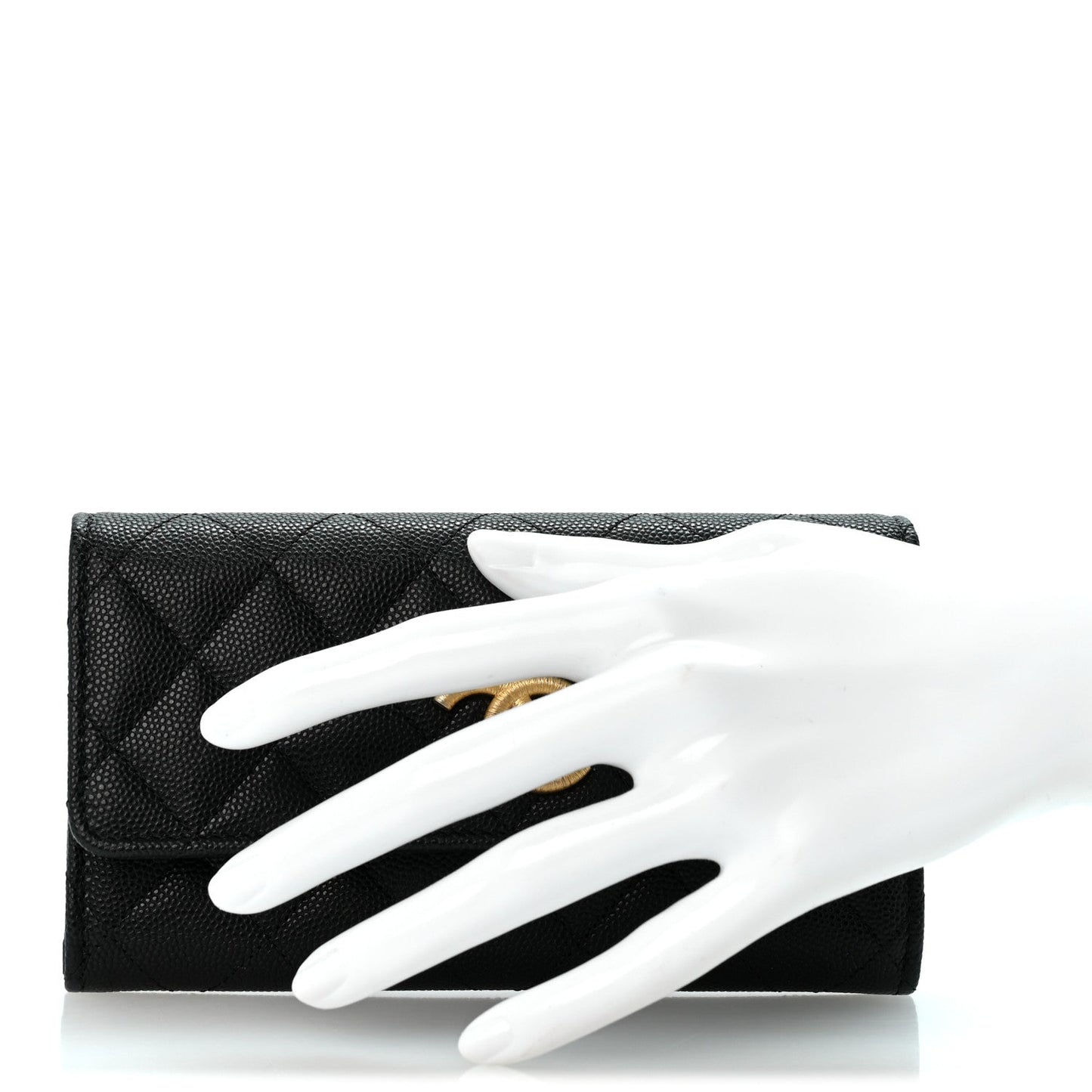 Caviar Quilted Textured CC Flap Wallet Black