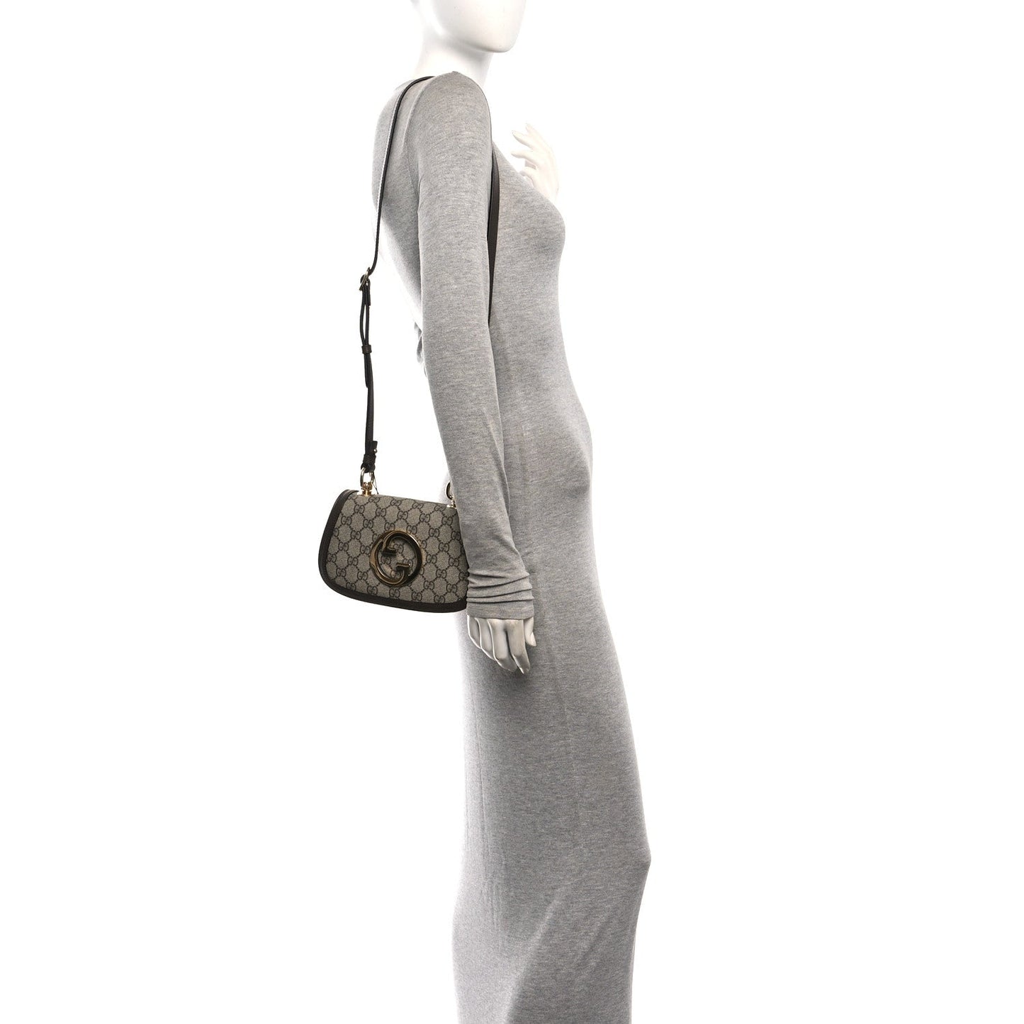 GG Supreme Monogram Textured Dollar Calfskin Mini Blondie Chain Shoulder Flap Bag Beige Ebony New Acero