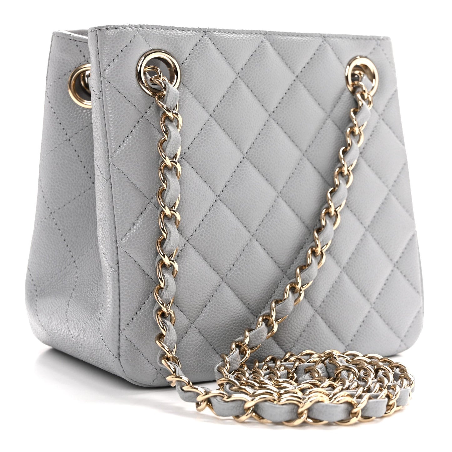Caviar Quilted Mini Bucket Bag Grey