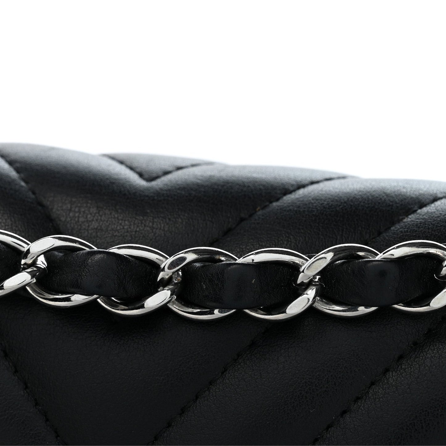 Lambskin Chevron Quilted Medium Double Flap Black