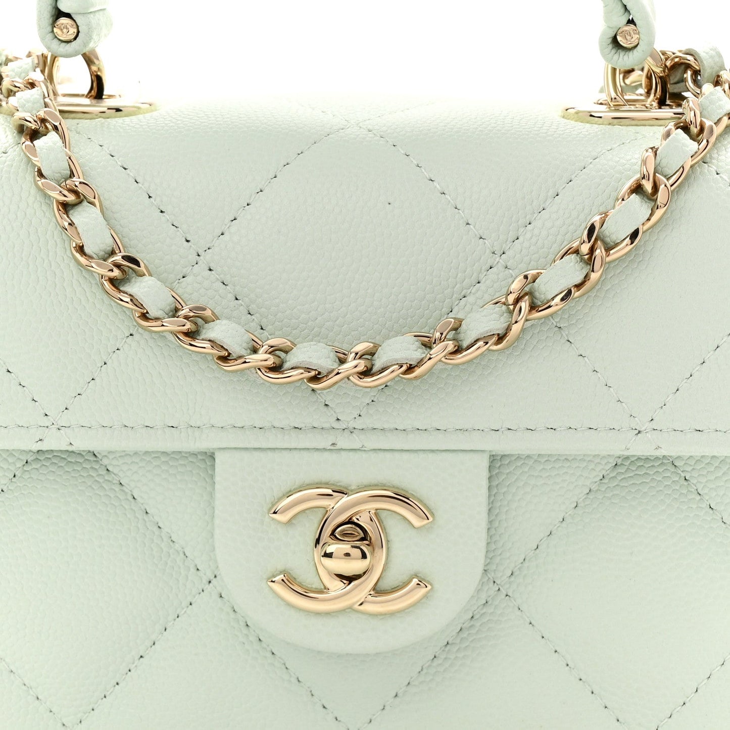 Caviar Quilted Retro Twist Top Handle Clutch Light Green